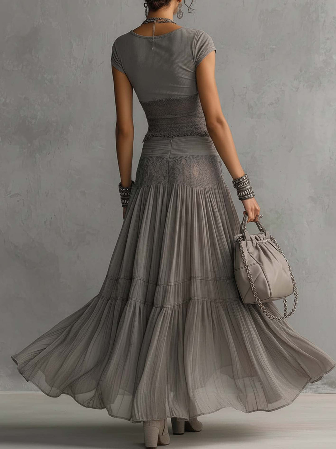 Camille | Elegant Lace Top & Pleated Maxi Skirt Set