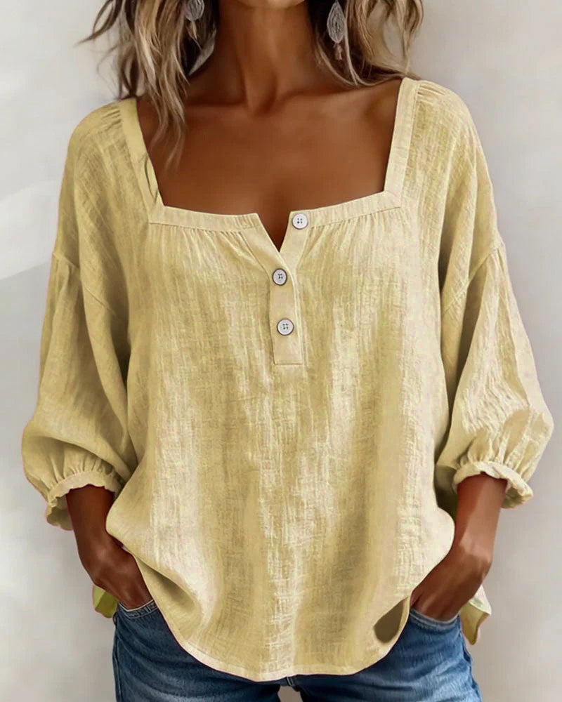 Fiona | Square Neck Blouse 3/4 Puff Sleeve Top