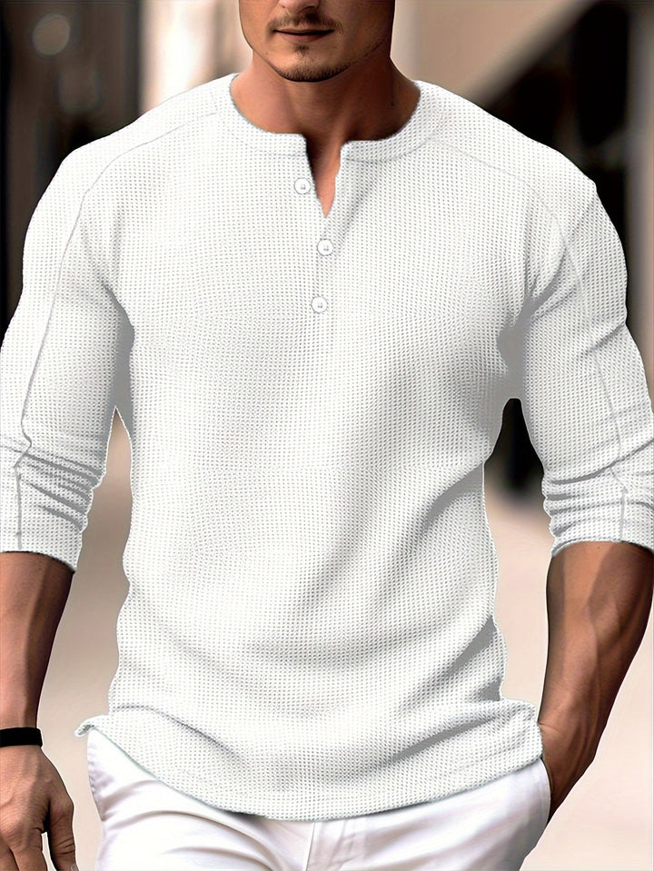 Baston - Long Sleeve Waffle Knitted Henley Shirt