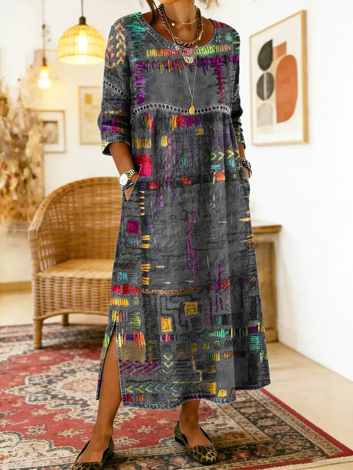 Rosalie | Ethnic Patchwork Denim Midi Dress