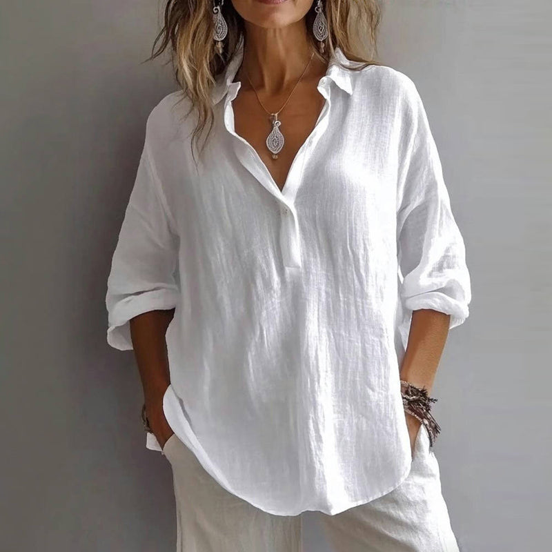 Adeline | Relaxed Cotton Blend Button Blouse