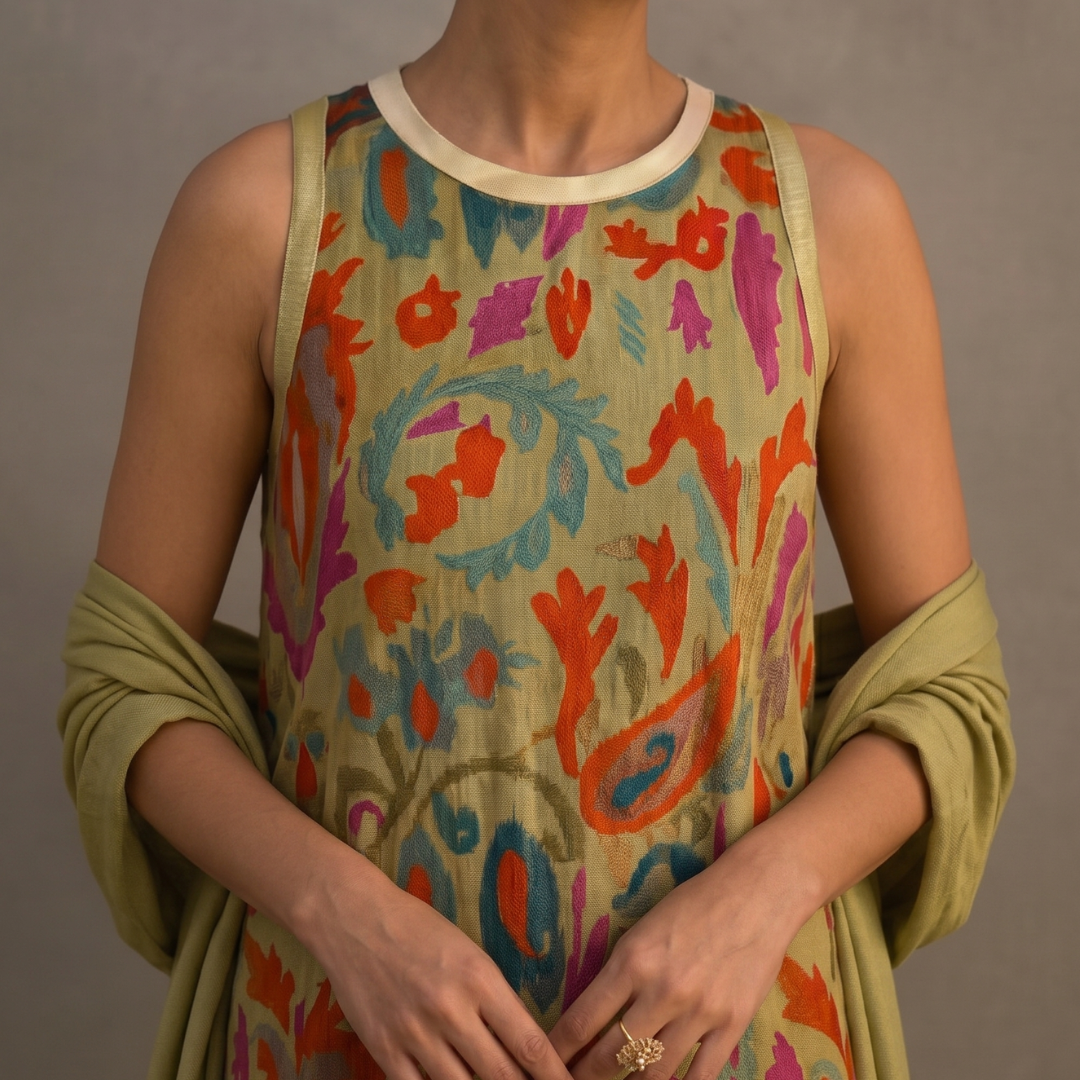 Celestine | Elegant Printed Maxi Dress & Vest Set