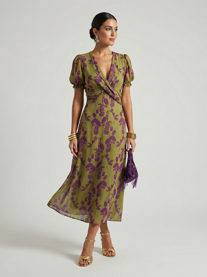 Virel | Elegant Floral Wrap Midi Dress