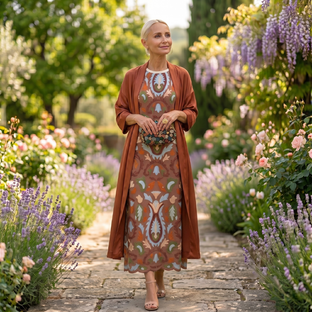 Celestine | Elegant Printed Maxi Dress & Vest Set
