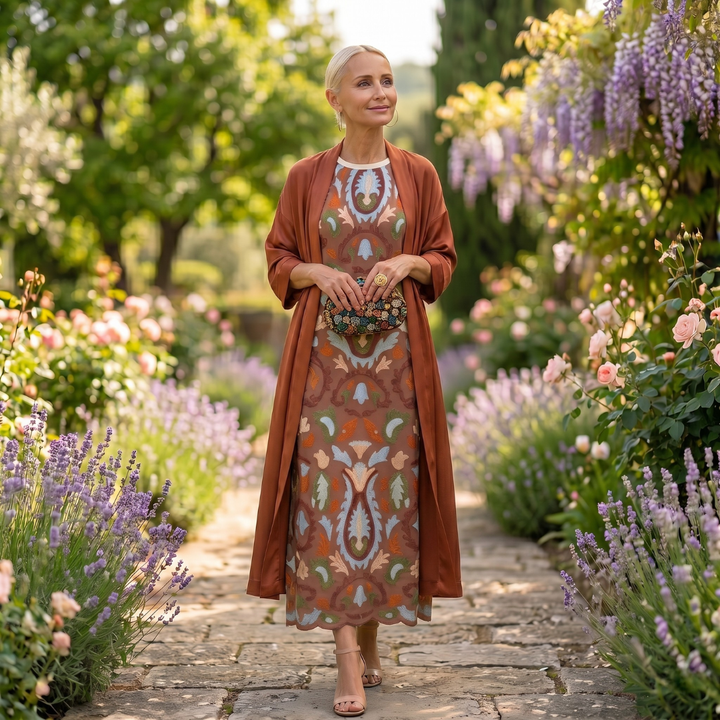 Celestine | Elegant Printed Maxi Dress & Vest Set