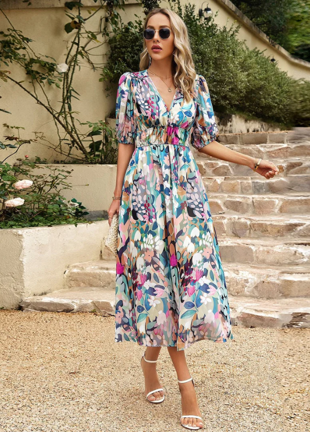 Estelle | Flattering Floral Midi Dress