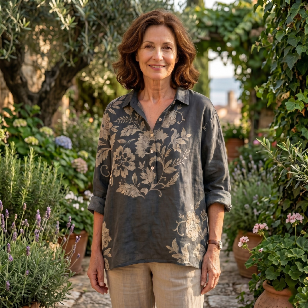 Chiara | Elegant Floral Linen Blouse