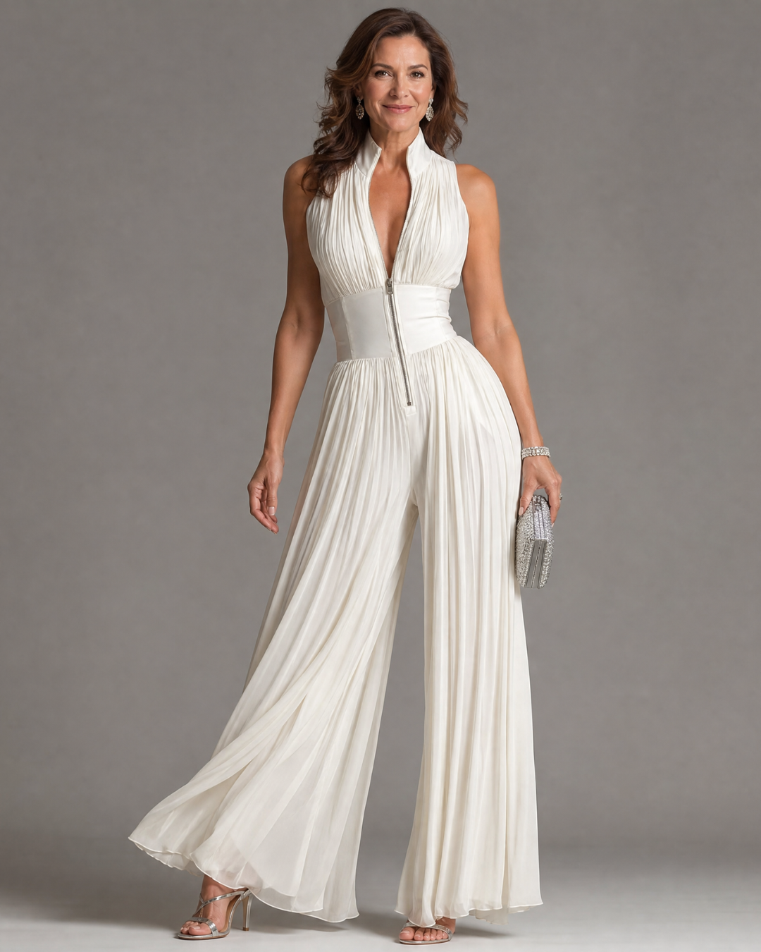 Zakira | Elegant Pleated Halter Neck Jumpsuit