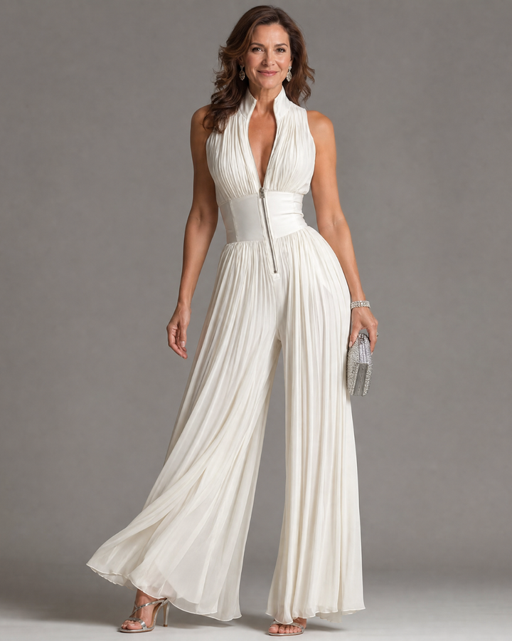 Zakira | Elegant Pleated Halter Neck Jumpsuit