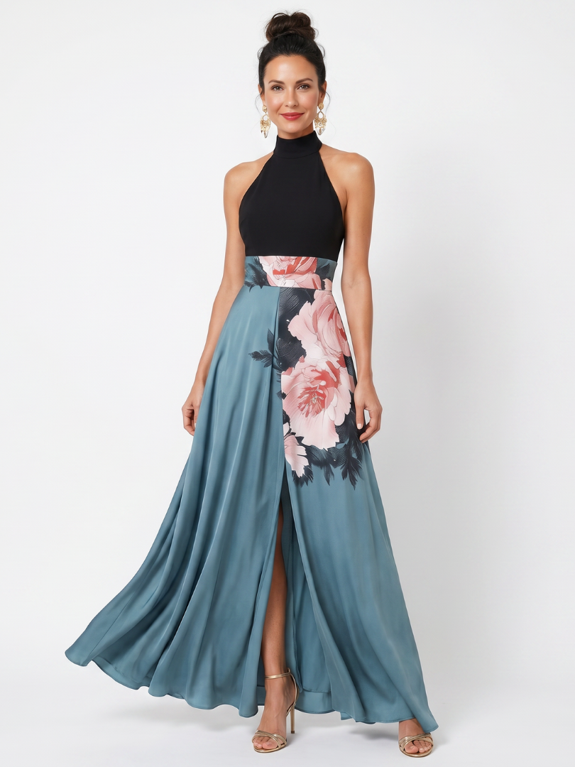 Olympas | Elegant Floral Halter Maxi Dress