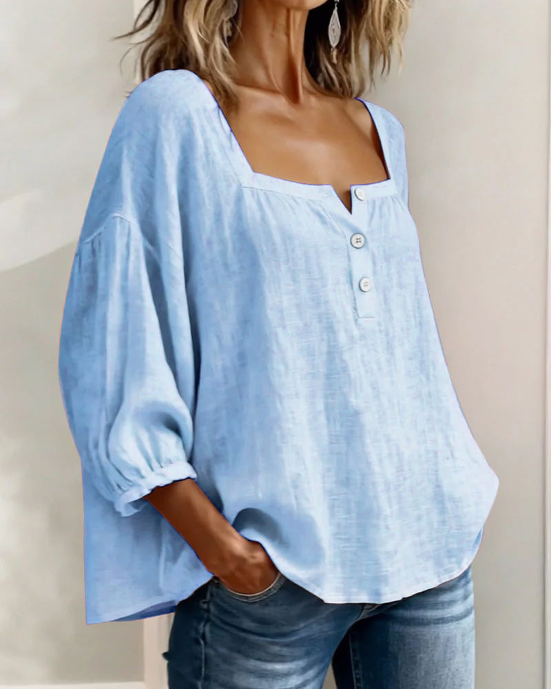 Fiona | Square Neck Blouse 3/4 Puff Sleeve Top