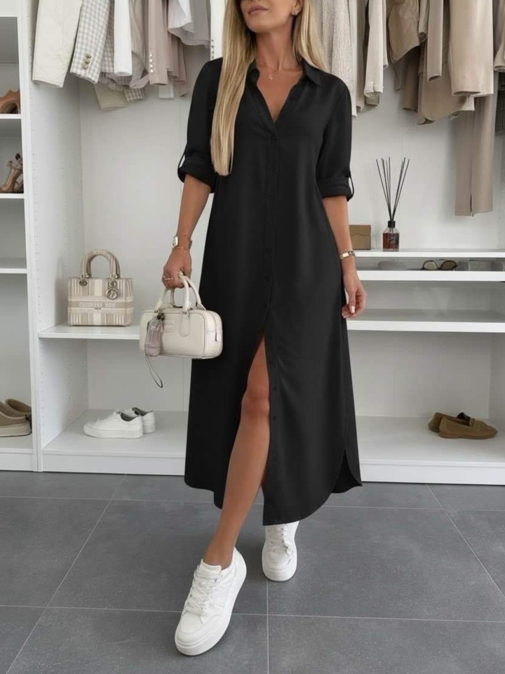 Elara | Button-Up Maxi Shirt Dress