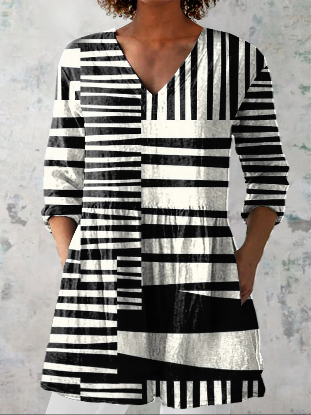 Celeste | Geometric V-Neck Longline Blouse