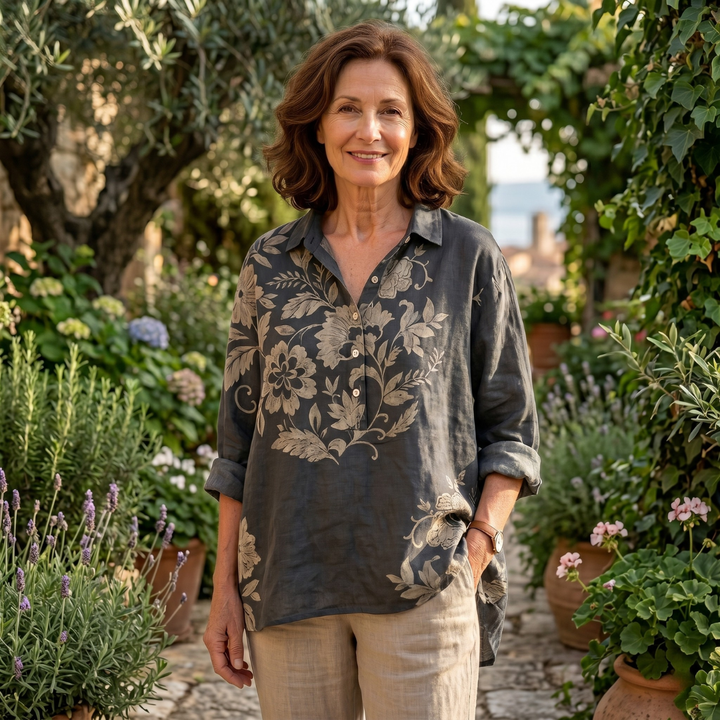 Chiara | Elegant Floral Linen Blouse