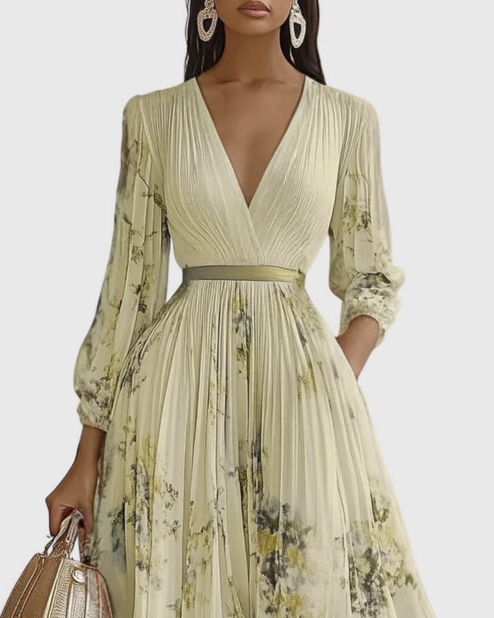 Evelina | Pleated Floral Maxi Dress with Tie Waist