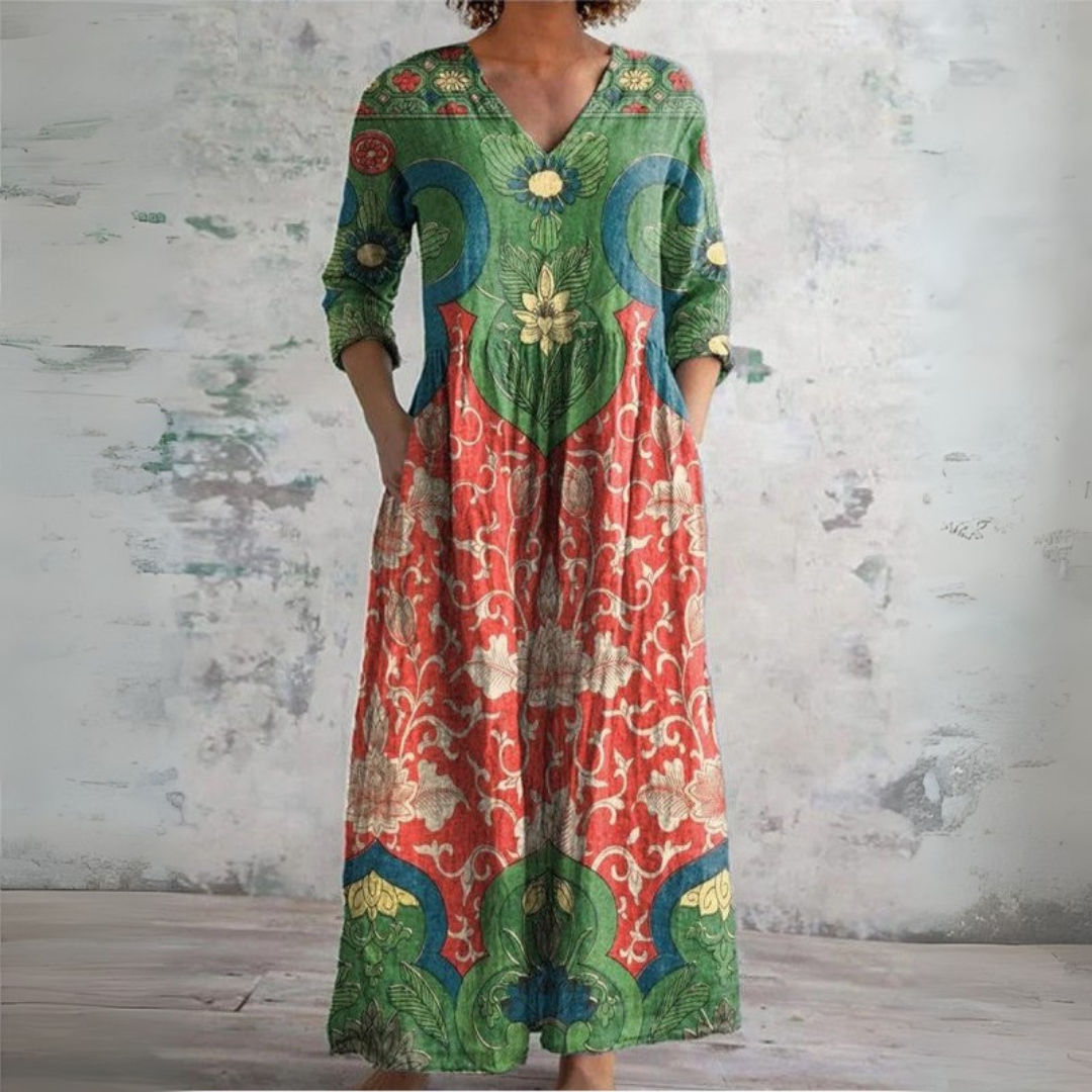 Aurelia | Graceful Printed V-Neck Dress