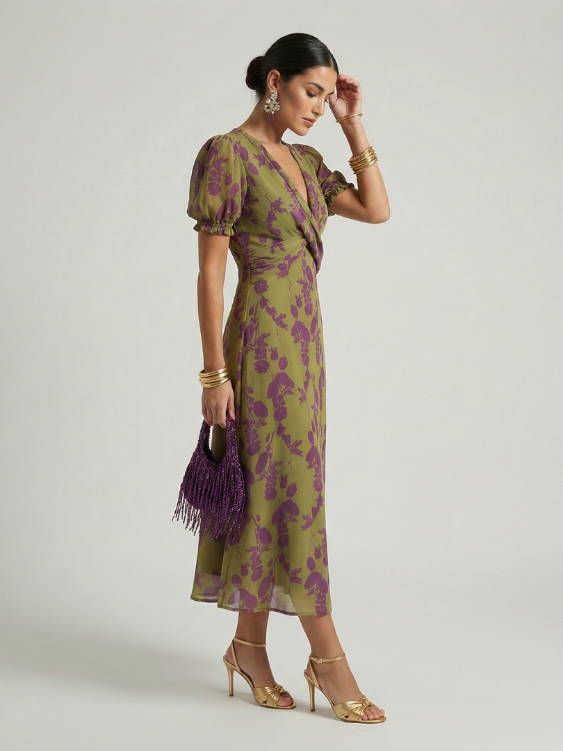 Virel | Elegant Floral Wrap Midi Dress