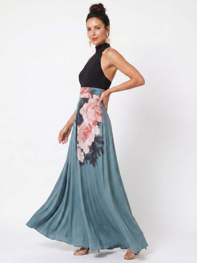 Olympas | Elegant Floral Halter Maxi Dress