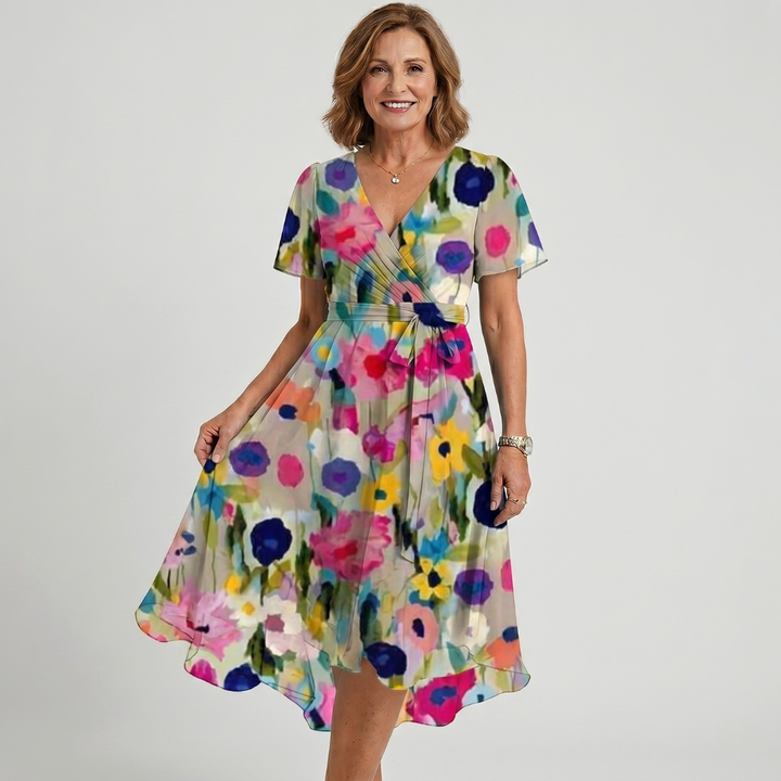 Jara | Elegant Colourful V-Neck Dress