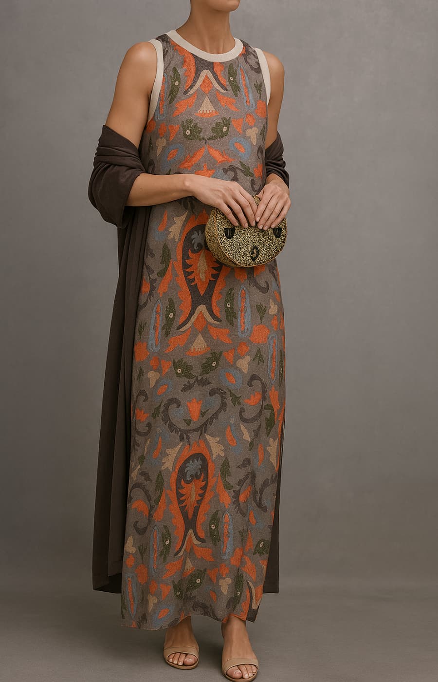 Lorena | Printed Maxi Dress & Matching Overlay Set