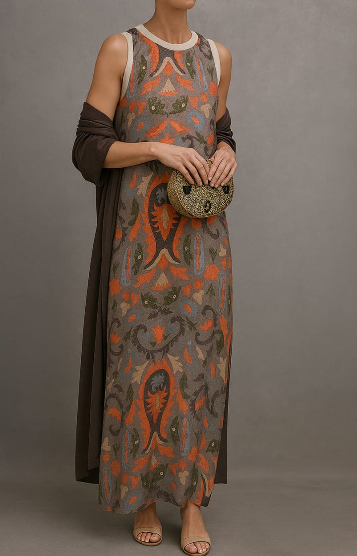 Lorena | Printed Maxi Dress & Matching Overlay Set