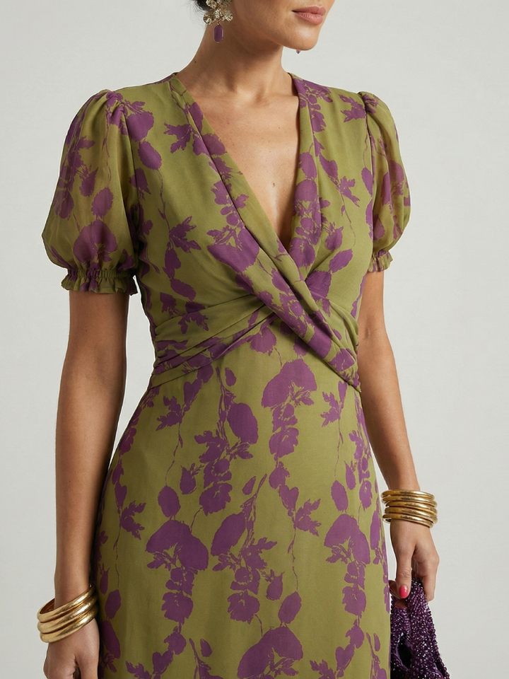 Virel | Elegant Floral Wrap Midi Dress