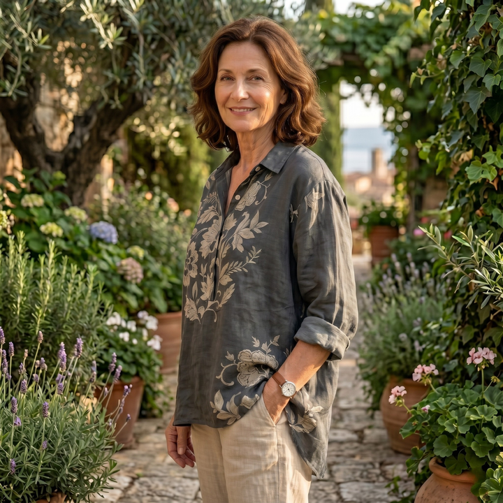 Chiara | Elegant Floral Linen Blouse