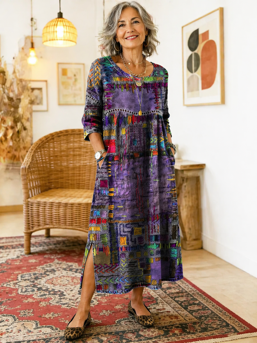 Rosalie | Ethnic Patchwork Denim Midi Dress