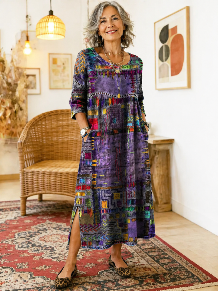 Rosalie | Ethnic Patchwork Denim Midi Dress