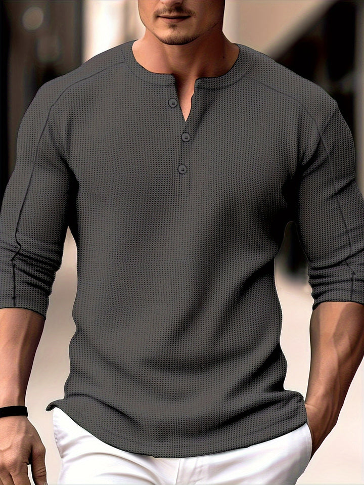 Baston - Long Sleeve Waffle Knitted Henley Shirt