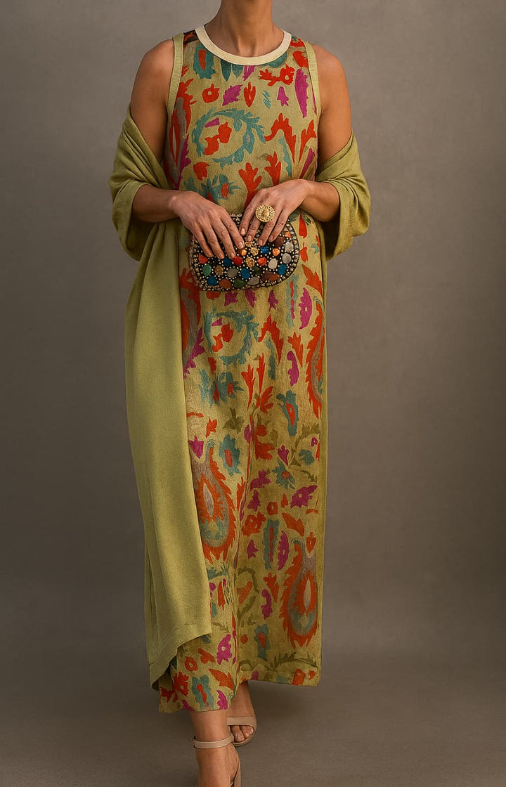 Lorena | Printed Maxi Dress & Matching Overlay Set