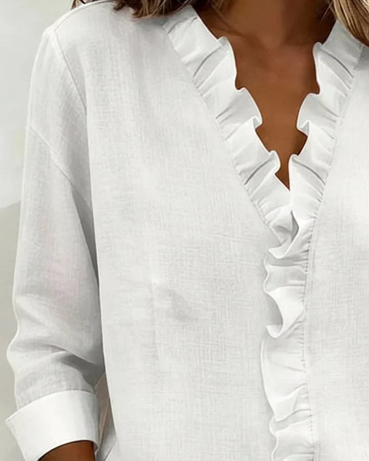 Indi | Blouse with Ruffles, V-Neck and Long Sleeves