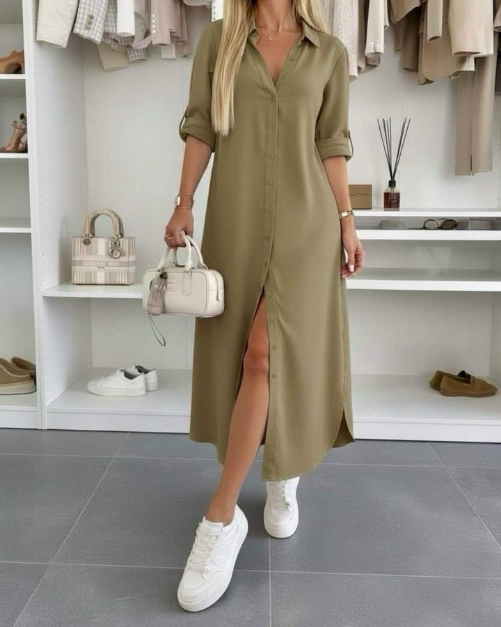 Elara | Button-Up Maxi Shirt Dress
