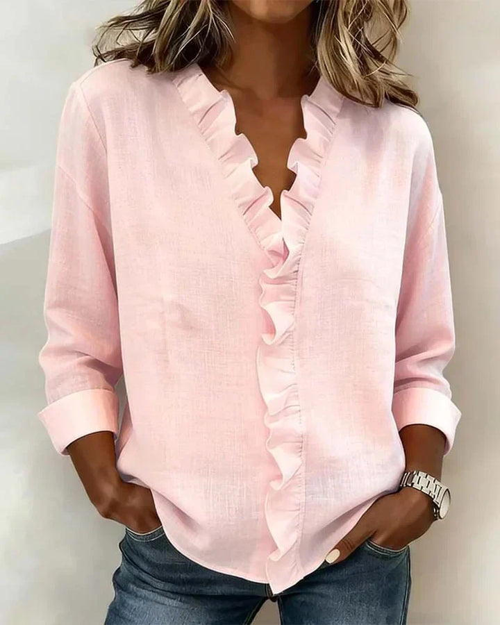 Indi | Blouse with Ruffles, V-Neck and Long Sleeves