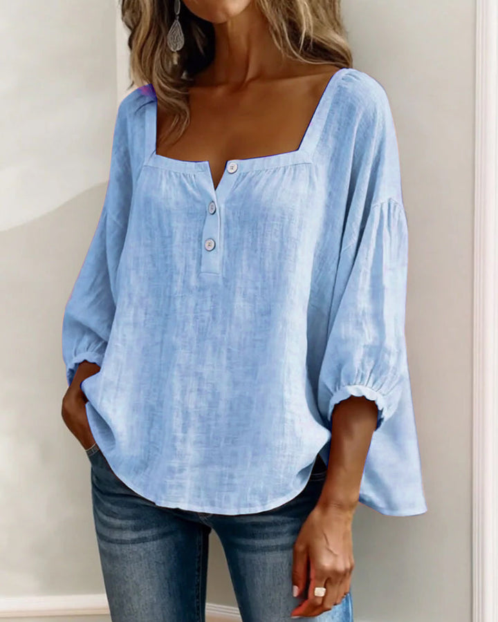 Fiona | Square Neck Blouse 3/4 Puff Sleeve Top