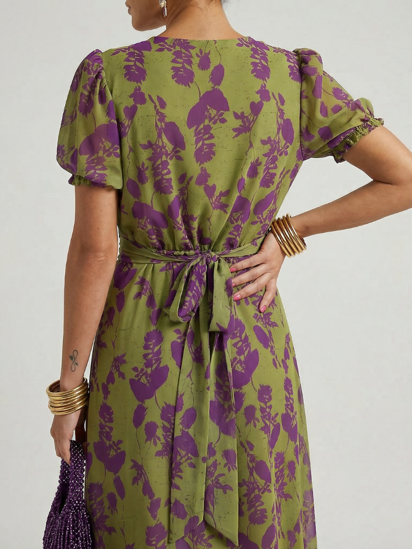 Virel | Elegant Floral Wrap Midi Dress