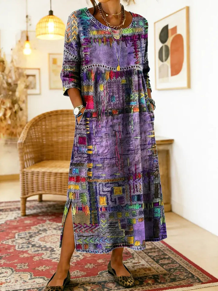 Rosalie | Ethnic Patchwork Denim Midi Dress