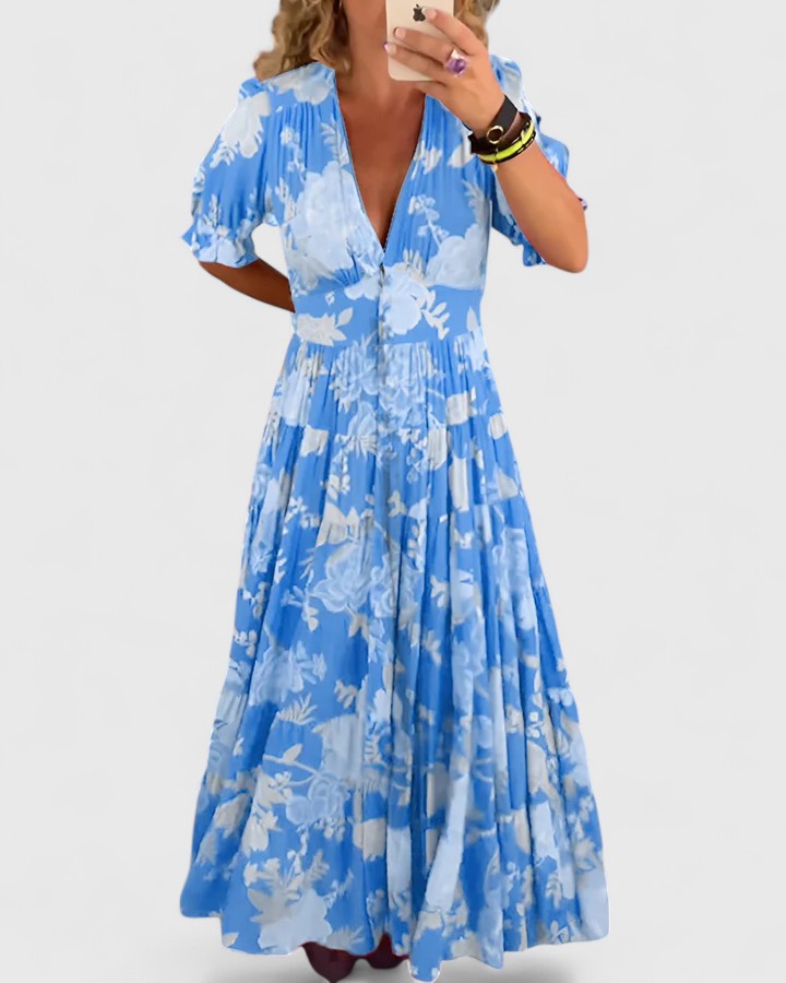 Amelina | Flowy Floral V-Neck Summer Dress