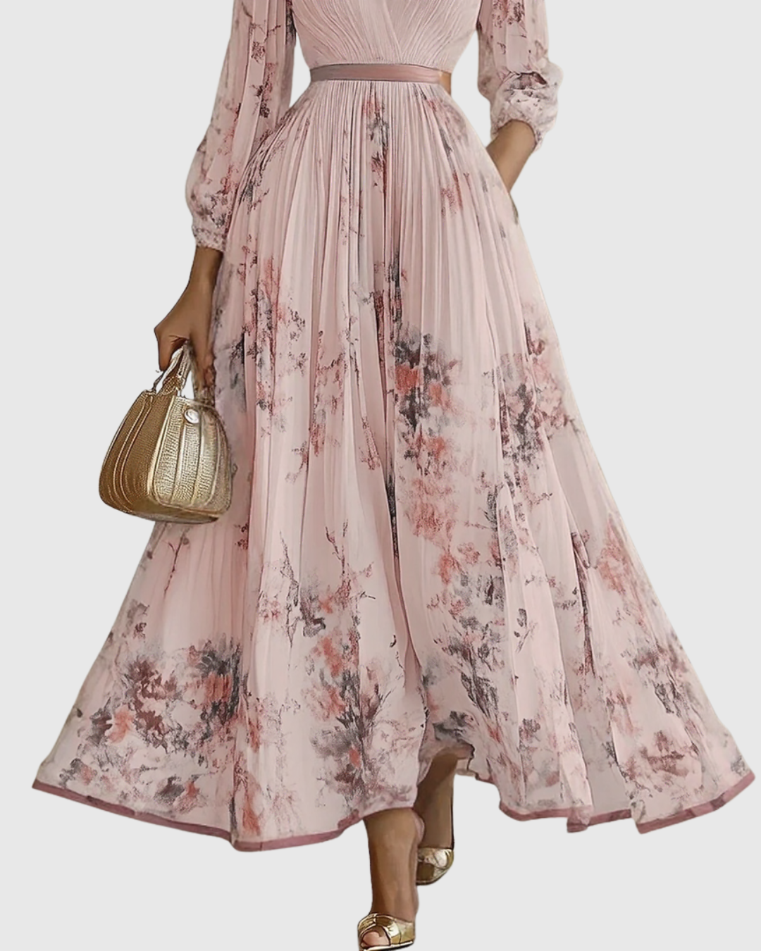 Evelina | Pleated Floral Maxi Dress with Tie Waist