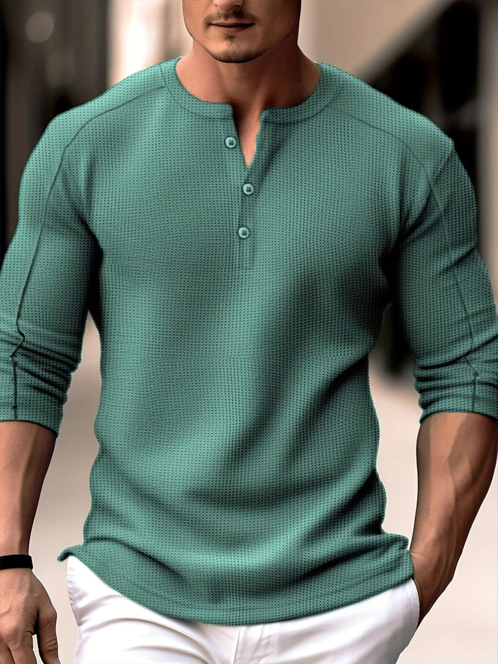Baston - Long Sleeve Waffle Knitted Henley Shirt