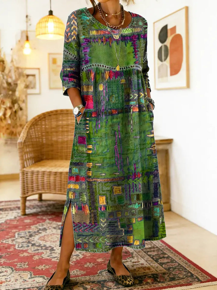Rosalie | Ethnic Patchwork Denim Midi Dress