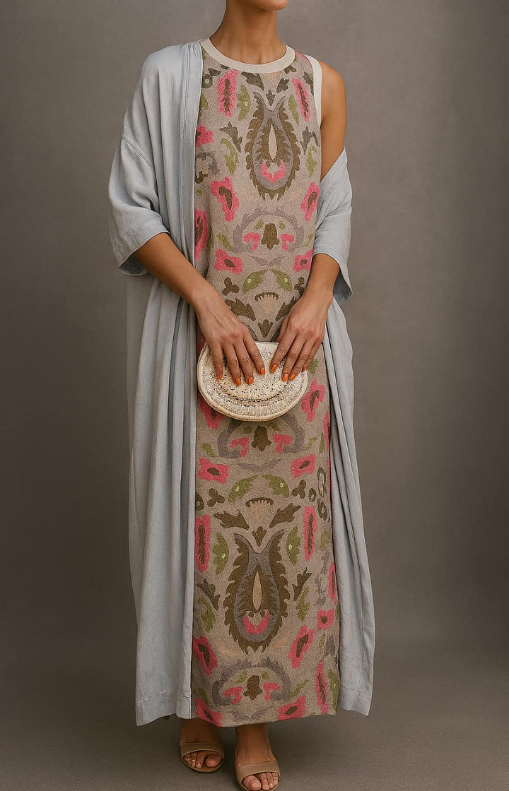 Lorena | Printed Maxi Dress & Matching Overlay Set