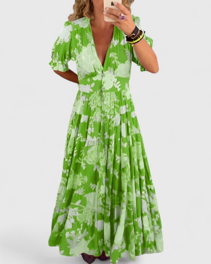 Amelina | Flowy Floral V-Neck Summer Dress