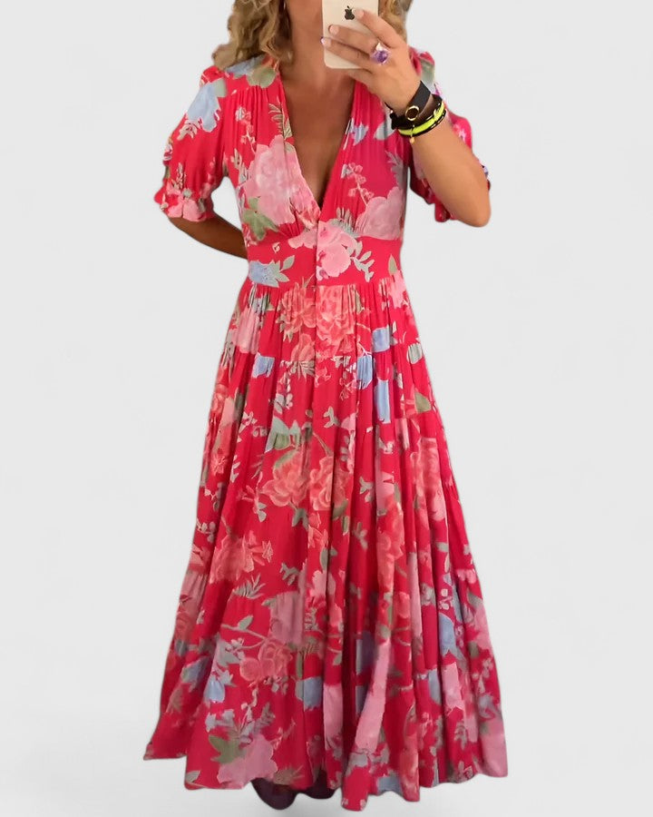 Amelina | Flowy Floral V-Neck Summer Dress
