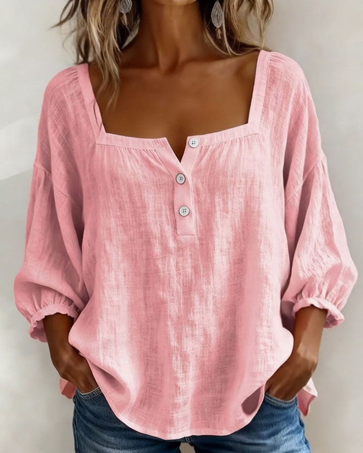 Fiona | Square Neck Blouse 3/4 Puff Sleeve Top