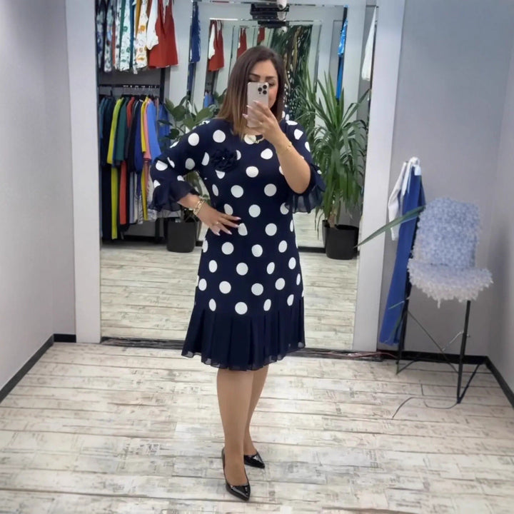 VICTORI | PLEATED POLKA DOT DRESS