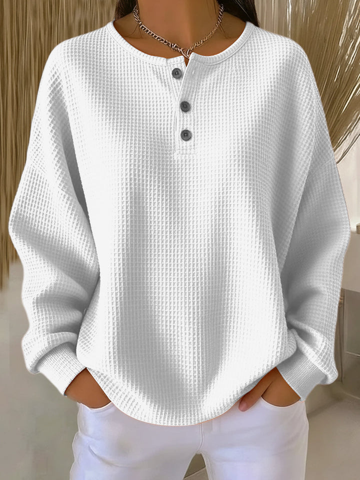Georgina | Relaxed Waffle Knit Henley Top