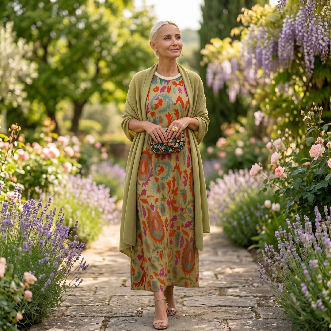 Celestine | Elegant Printed Maxi Dress & Vest Set
