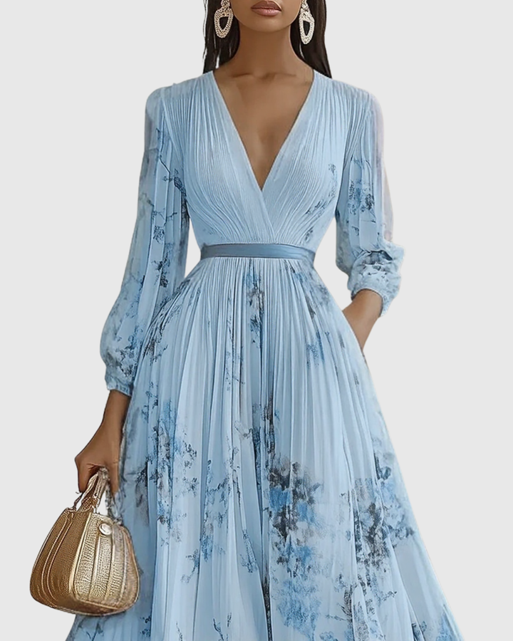 Evelina | Pleated Floral Maxi Dress with Tie Waist