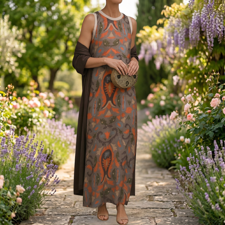 Celestine | Elegant Printed Maxi Dress & Vest Set